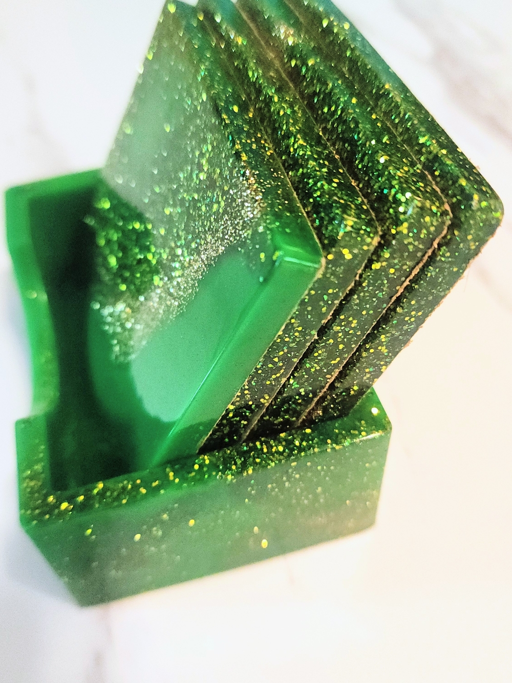 Green Glitter Resin Coasters - Set of 4